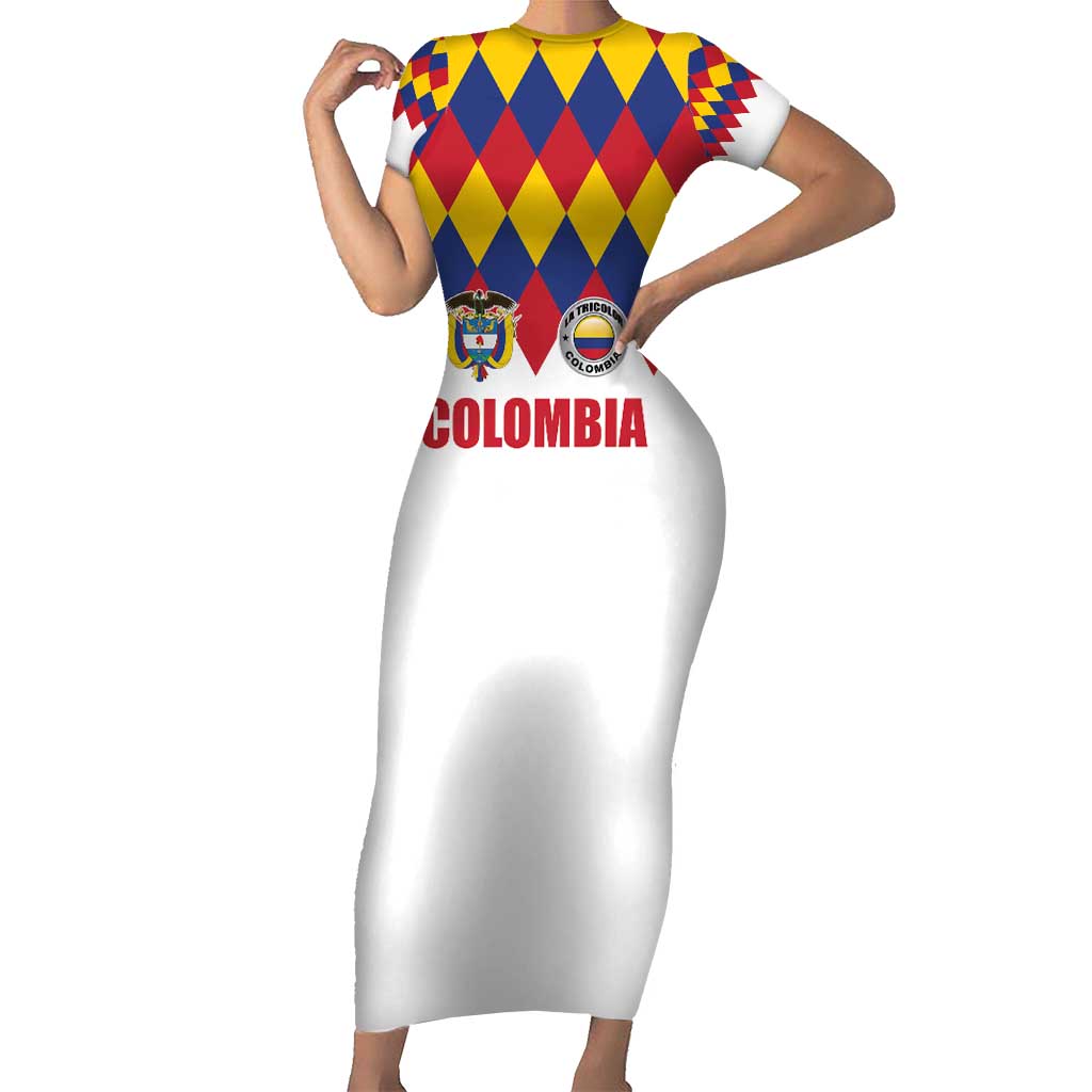 Custom Colombia Football Short Sleeve Bodycon Dress Retro White Style