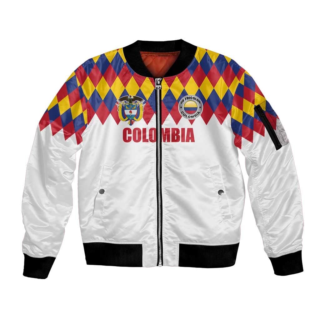 Custom Colombia Football Sleeve Zip Bomber Jacket Retro White Style
