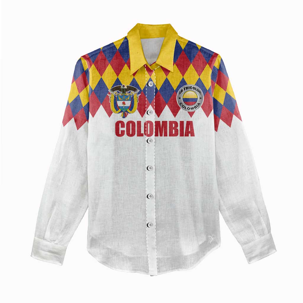 Custom Colombia Football Women Casual Shirt Retro White Style