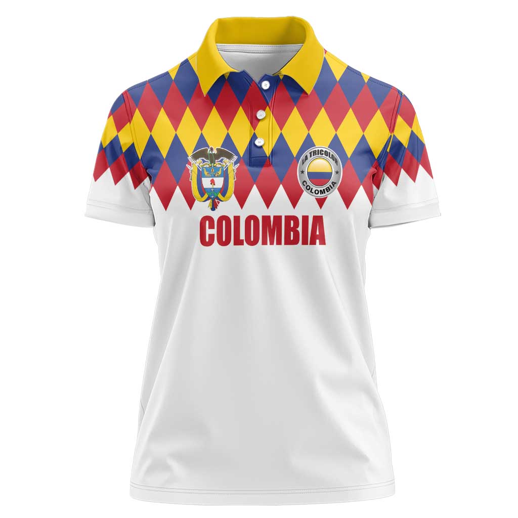 Custom Colombia Football Women Polo Shirt Retro White Style