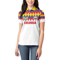Custom Colombia Football Women Polo Shirt Retro White Style