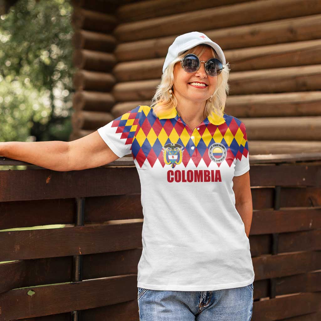 Custom Colombia Football Women Polo Shirt Retro White Style