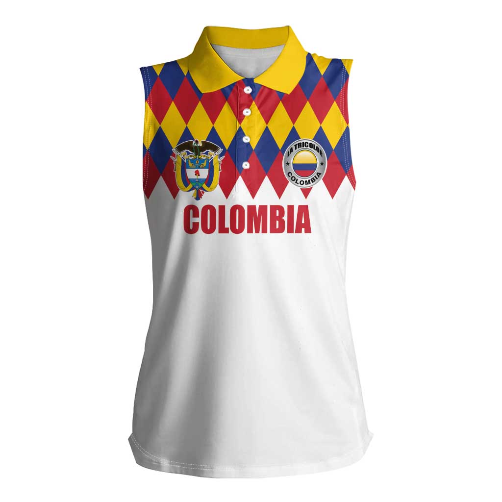 Custom Colombia Football Women Sleeveless Polo Shirt Retro White Style