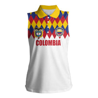 Custom Colombia Football Women Sleeveless Polo Shirt Retro White Style