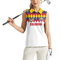 Custom Colombia Football Women Sleeveless Polo Shirt Retro White Style