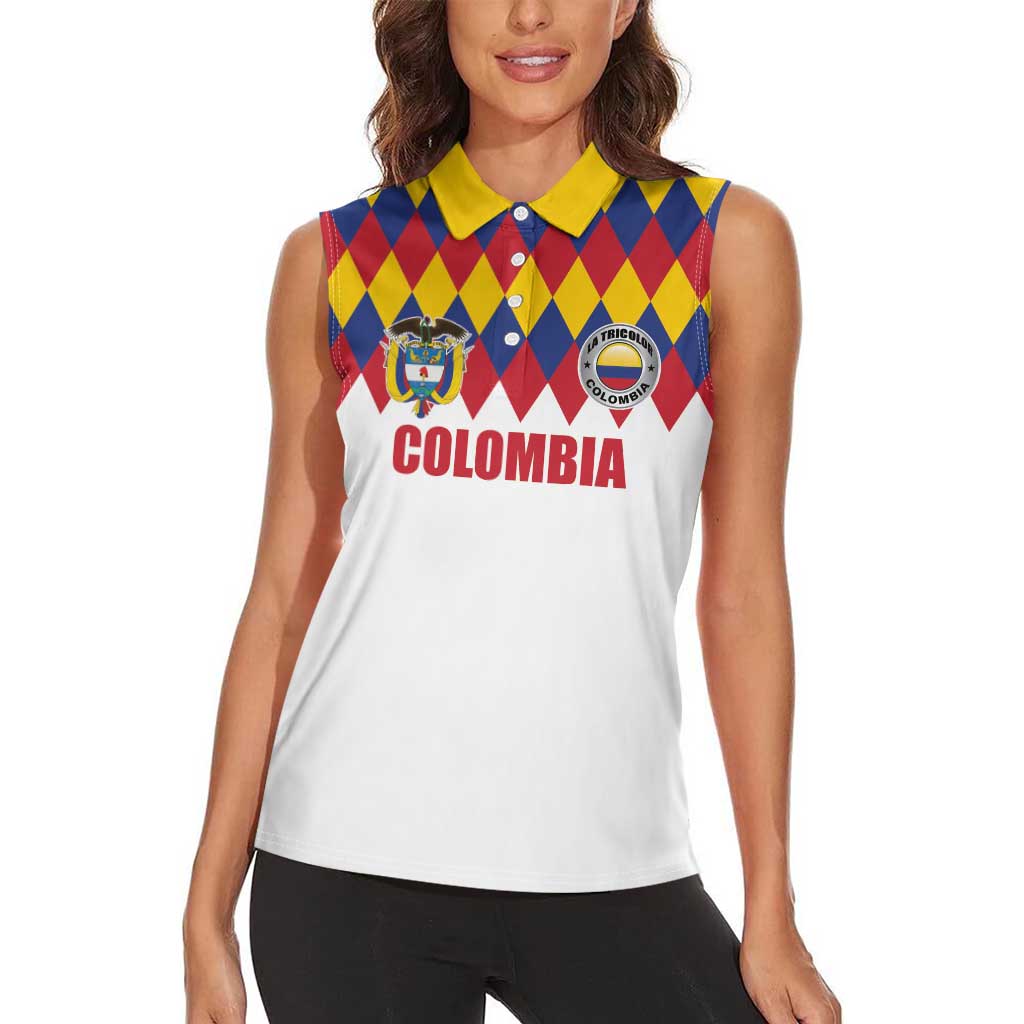 Custom Colombia Football Women Sleeveless Polo Shirt Retro White Style