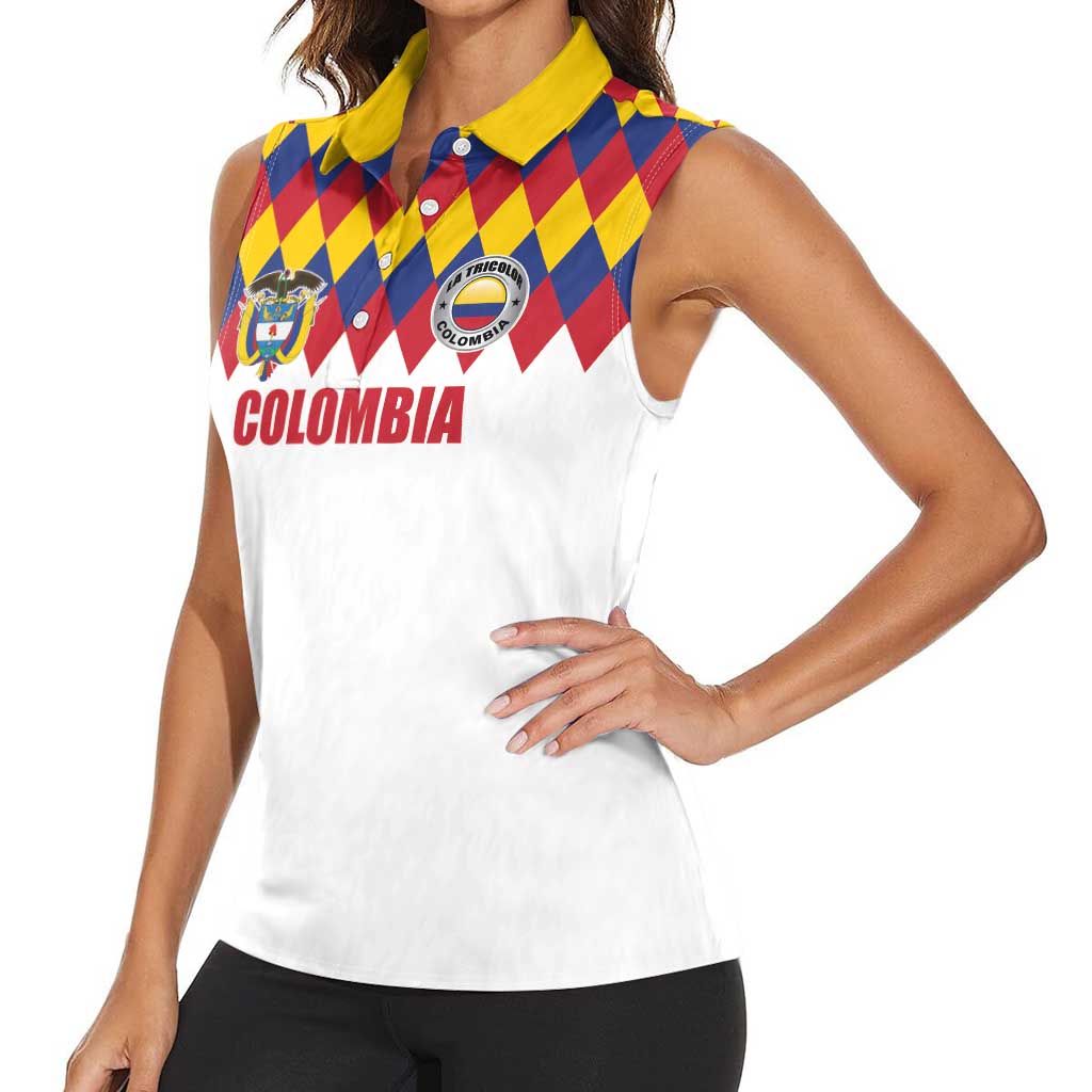 Custom Colombia Football Women Sleeveless Polo Shirt Retro White Style