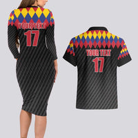 Custom Colombia Football Couples Matching Long Sleeve Bodycon Dress and Hawaiian Shirt Retro Black Style