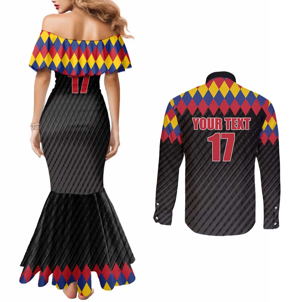 Custom Colombia Football Couples Matching Mermaid Dress and Long Sleeve Button Shirt Retro Black Style