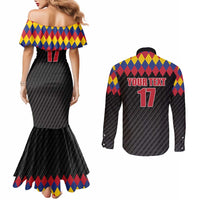 Custom Colombia Football Couples Matching Mermaid Dress and Long Sleeve Button Shirt Retro Black Style