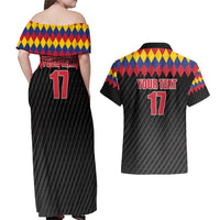 Custom Colombia Football Couples Matching Off Shoulder Maxi Dress and Hawaiian Shirt Retro Black Style