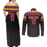 Custom Colombia Football Couples Matching Off Shoulder Maxi Dress and Long Sleeve Button Shirt Retro Black Style