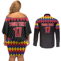 Custom Colombia Football Couples Matching Off Shoulder Short Dress and Long Sleeve Button Shirt Retro Black Style
