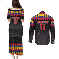 Custom Colombia Football Couples Matching Puletasi and Long Sleeve Button Shirt Retro Black Style