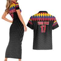 Custom Colombia Football Couples Matching Short Sleeve Bodycon Dress and Hawaiian Shirt Retro Black Style
