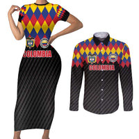 Custom Colombia Football Couples Matching Short Sleeve Bodycon Dress and Long Sleeve Button Shirt Retro Black Style