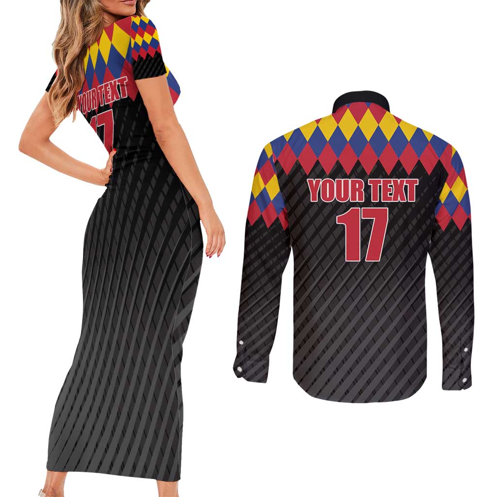 Custom Colombia Football Couples Matching Short Sleeve Bodycon Dress and Long Sleeve Button Shirt Retro Black Style