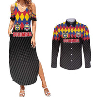Custom Colombia Football Couples Matching Summer Maxi Dress and Long Sleeve Button Shirt Retro Black Style