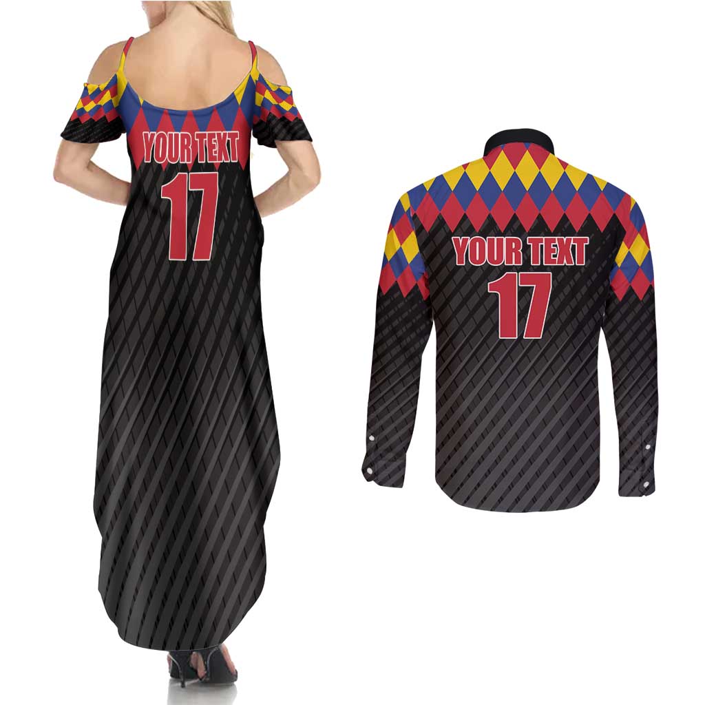 Custom Colombia Football Couples Matching Summer Maxi Dress and Long Sleeve Button Shirt Retro Black Style