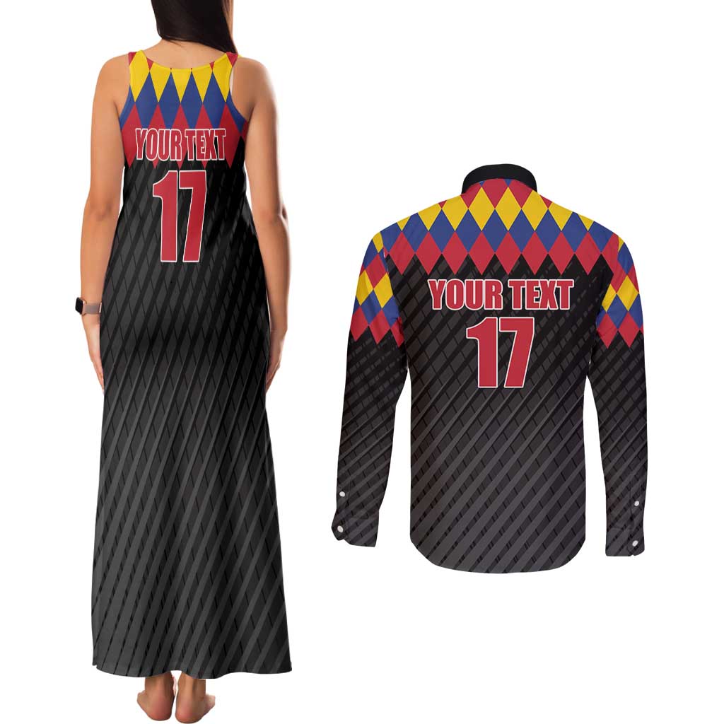 Custom Colombia Football Couples Matching Tank Maxi Dress and Long Sleeve Button Shirt Retro Black Style