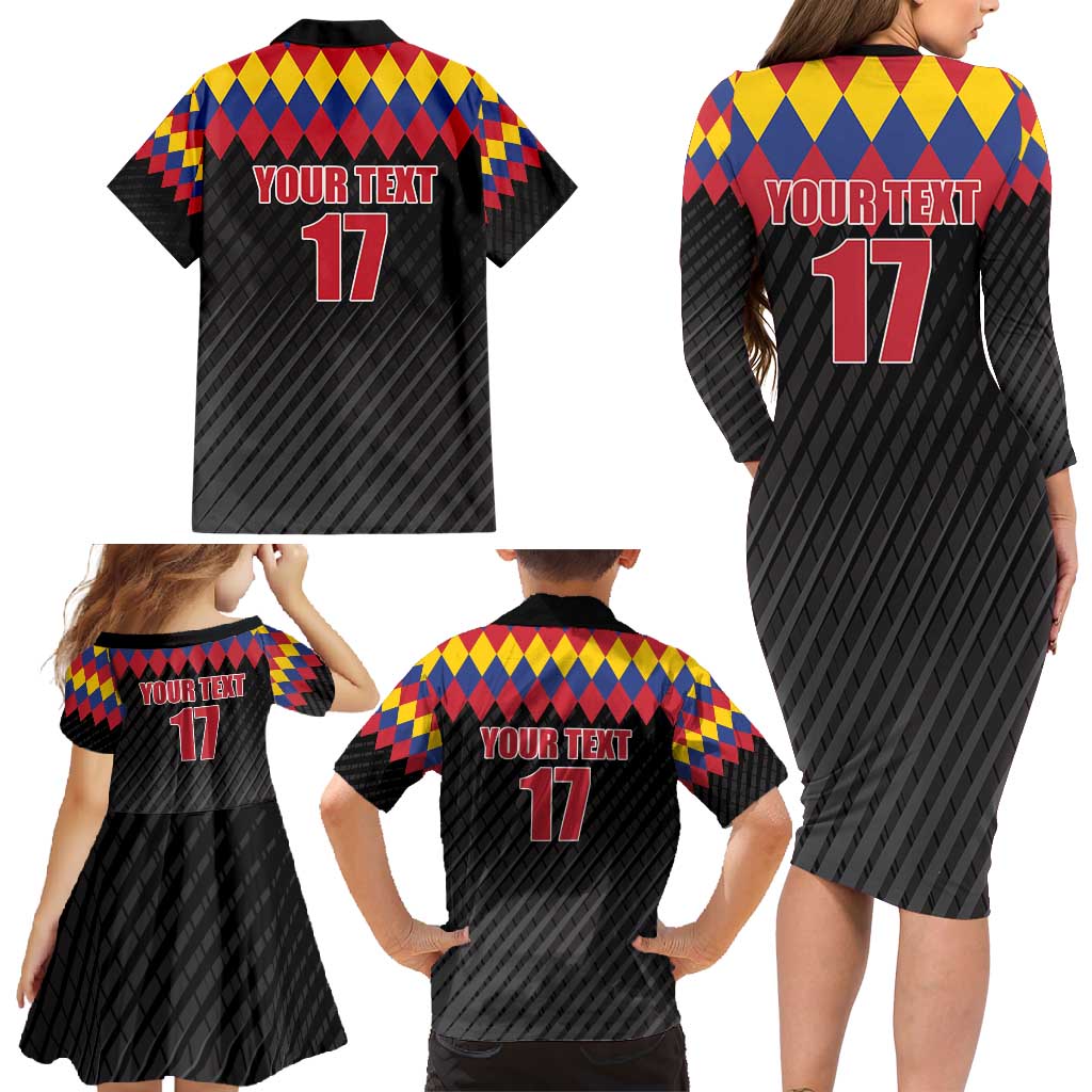 Custom Colombia Football Family Matching Long Sleeve Bodycon Dress and Hawaiian Shirt Retro Black Style