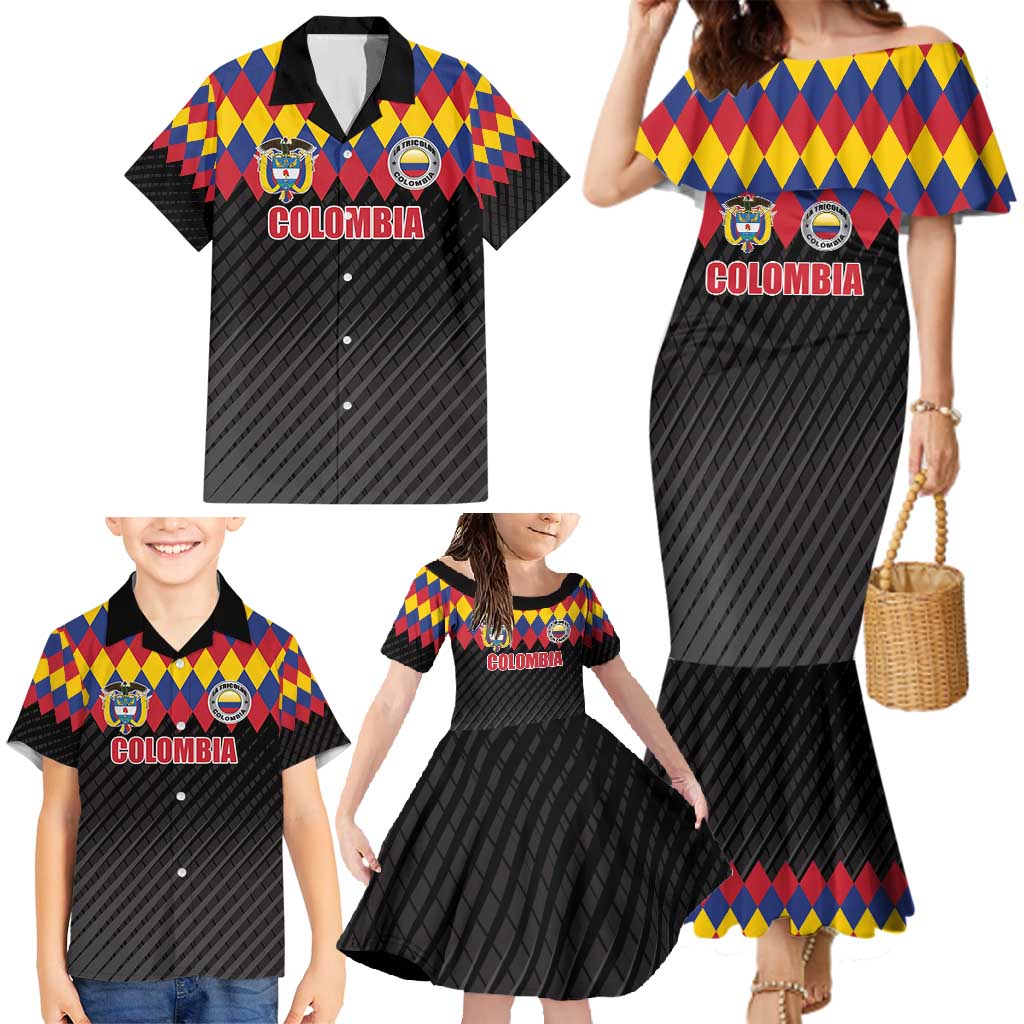 Custom Colombia Football Family Matching Mermaid Dress and Hawaiian Shirt Retro Black Style