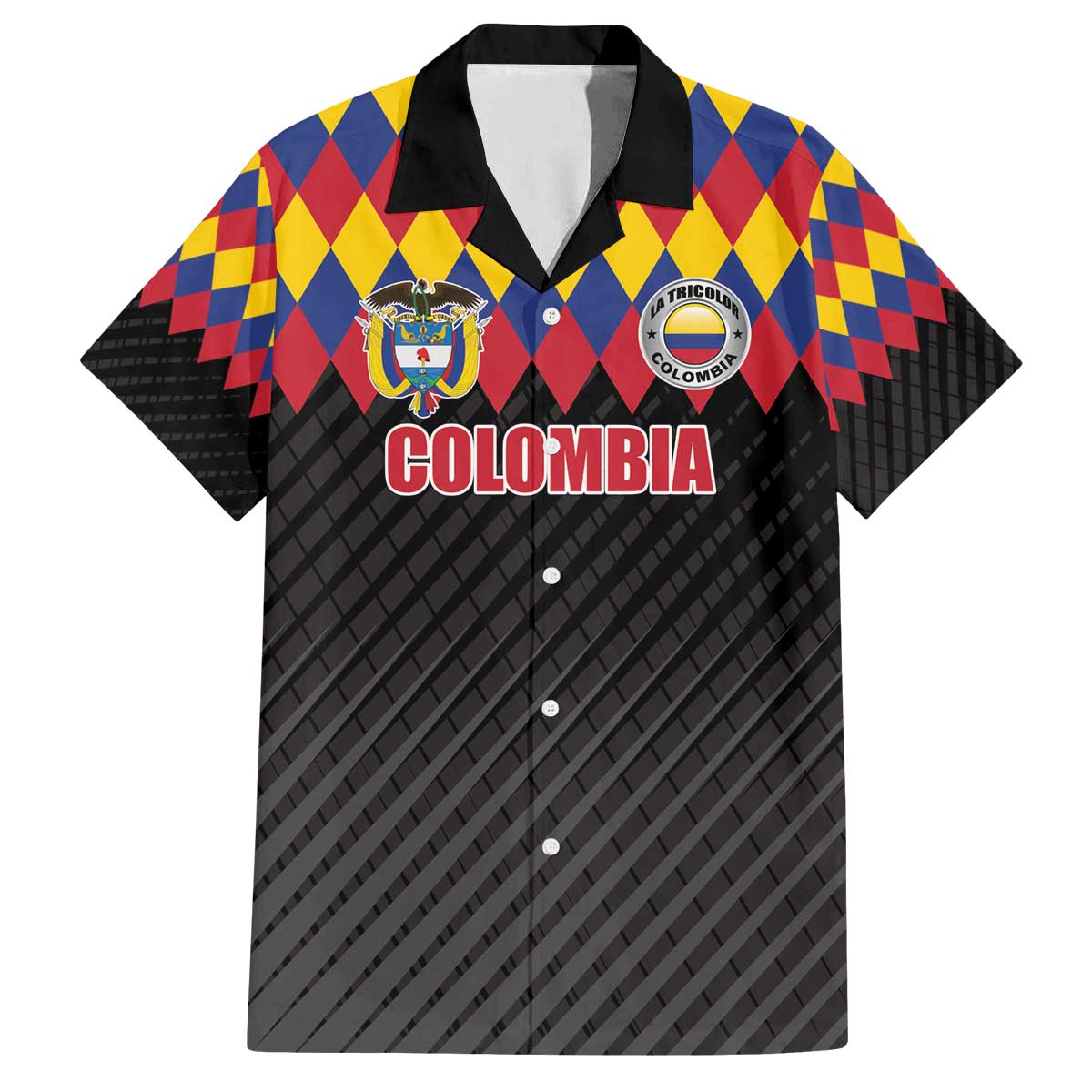 Custom Colombia Football Family Matching Off The Shoulder Long Sleeve Dress and Hawaiian Shirt Retro Black Style