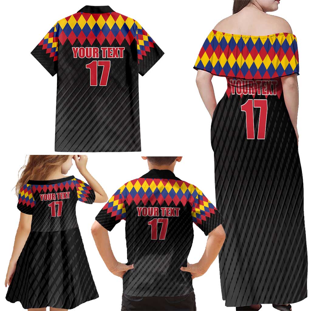 Custom Colombia Football Family Matching Off Shoulder Maxi Dress and Hawaiian Shirt Retro Black Style