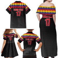 Custom Colombia Football Family Matching Off Shoulder Maxi Dress and Hawaiian Shirt Retro Black Style