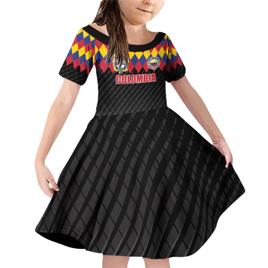 Custom Colombia Football Family Matching Off Shoulder Short Dress and Hawaiian Shirt Retro Black Style