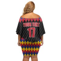 Custom Colombia Football Family Matching Off Shoulder Short Dress and Hawaiian Shirt Retro Black Style