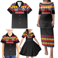 Custom Colombia Football Family Matching Puletasi and Hawaiian Shirt Retro Black Style