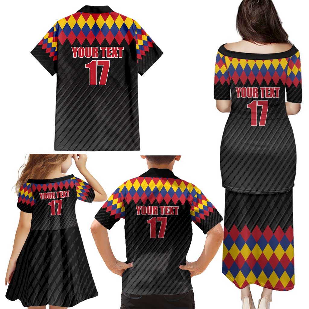 Custom Colombia Football Family Matching Puletasi and Hawaiian Shirt Retro Black Style