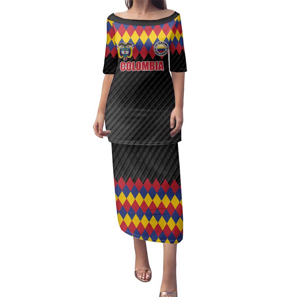 Custom Colombia Football Family Matching Puletasi and Hawaiian Shirt Retro Black Style