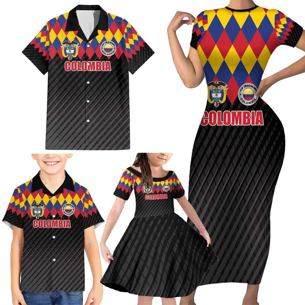 Custom Colombia Football Family Matching Short Sleeve Bodycon Dress and Hawaiian Shirt Retro Black Style