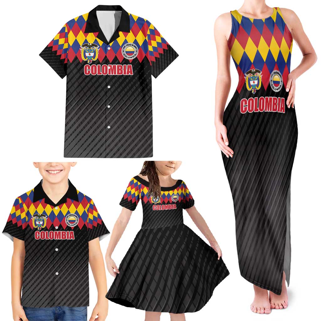 Custom Colombia Football Family Matching Tank Maxi Dress and Hawaiian Shirt Retro Black Style