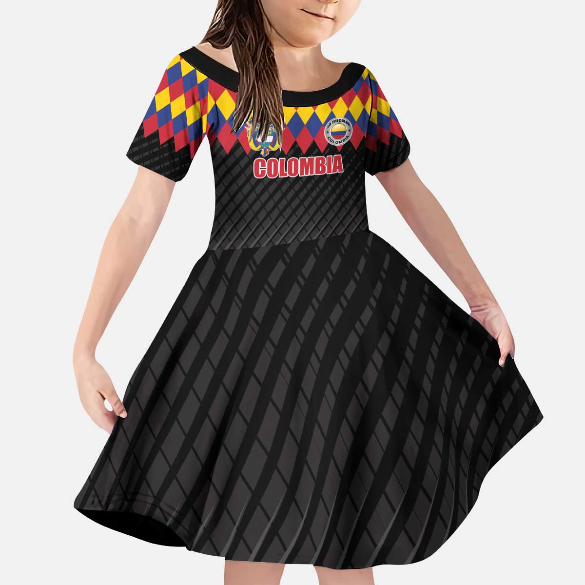 Custom Colombia Football Kid Short Sleeve Dress Retro Black Style
