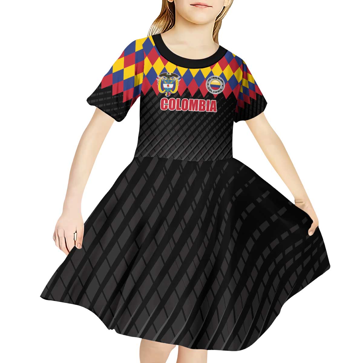 Custom Colombia Football Kid Short Sleeve Dress Retro Black Style