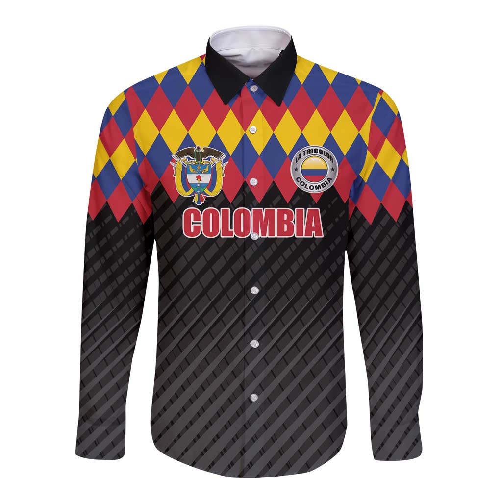 Custom Colombia Football Long Sleeve Button Shirt Retro Black Style