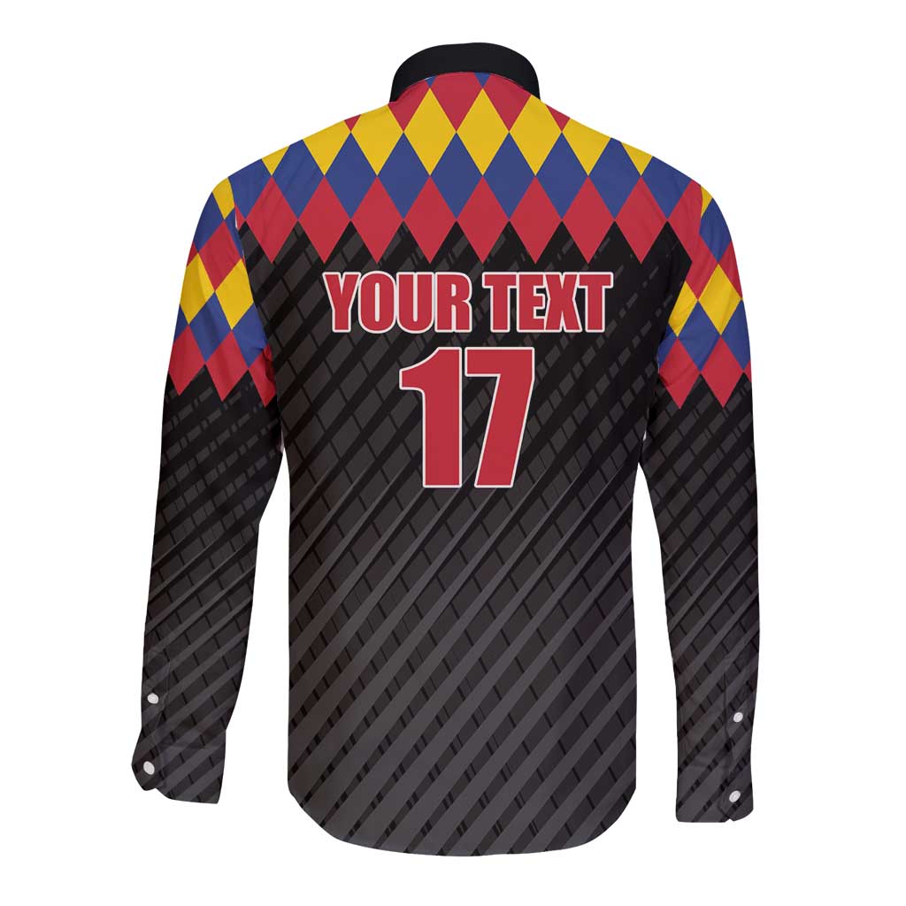 Custom Colombia Football Long Sleeve Button Shirt Retro Black Style