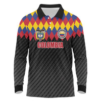 Custom Colombia Football Long Sleeve Polo Shirt Retro Black Style