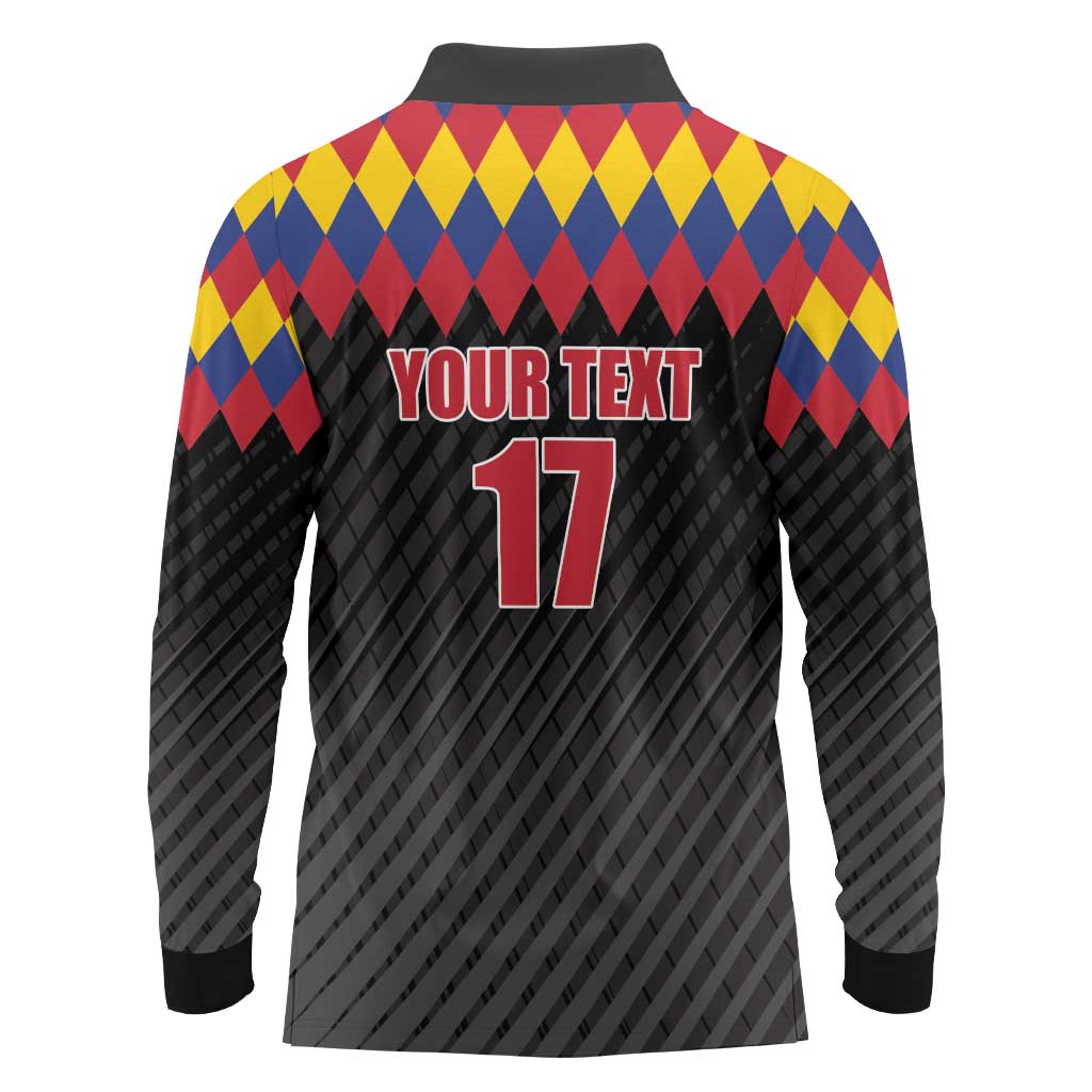 Custom Colombia Football Long Sleeve Polo Shirt Retro Black Style