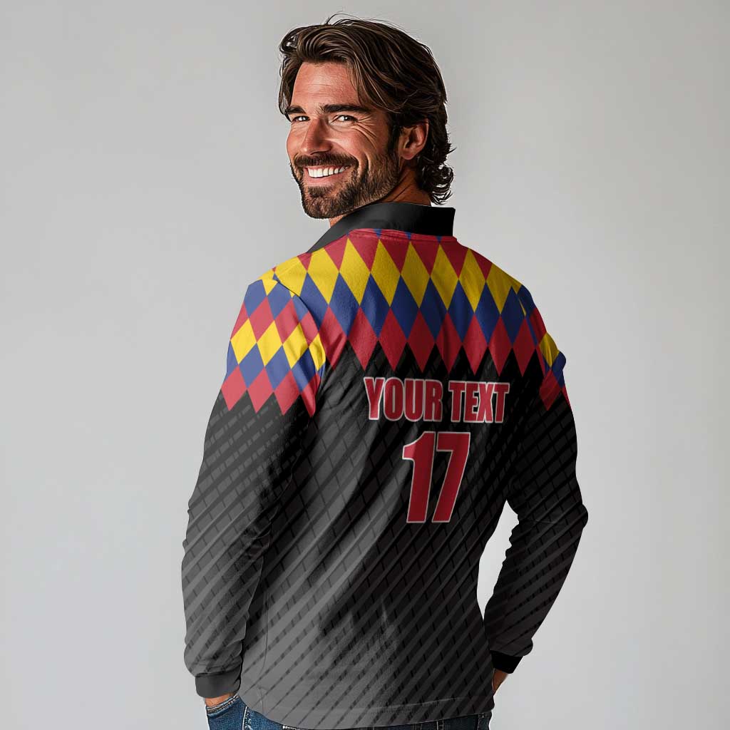 Custom Colombia Football Long Sleeve Polo Shirt Retro Black Style