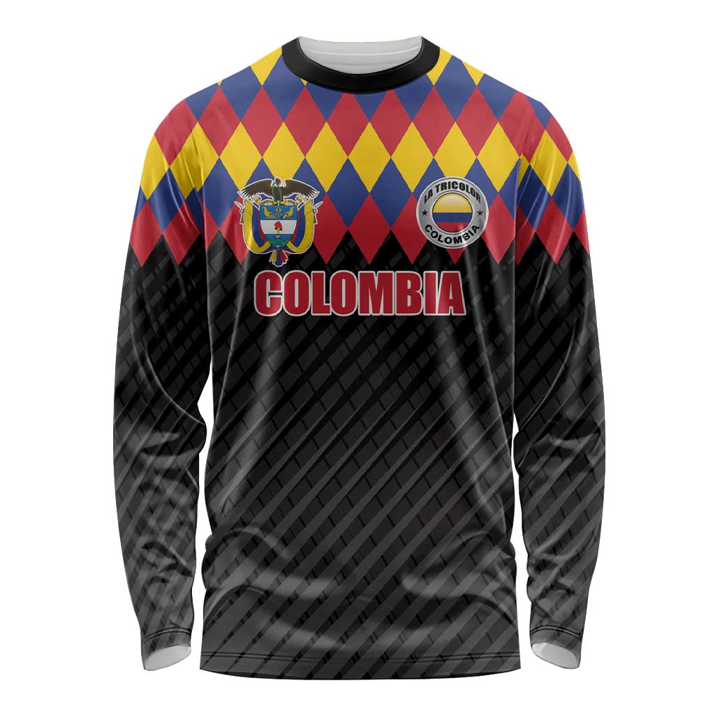 Custom Colombia Football Long Sleeve Shirt Retro Black Style