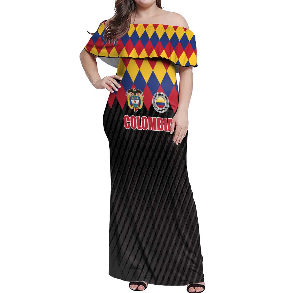 Custom Colombia Football Off Shoulder Maxi Dress Retro Black Style