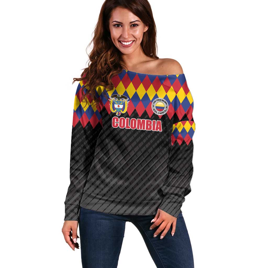 Custom Colombia Football Off Shoulder Sweater Retro Black Style