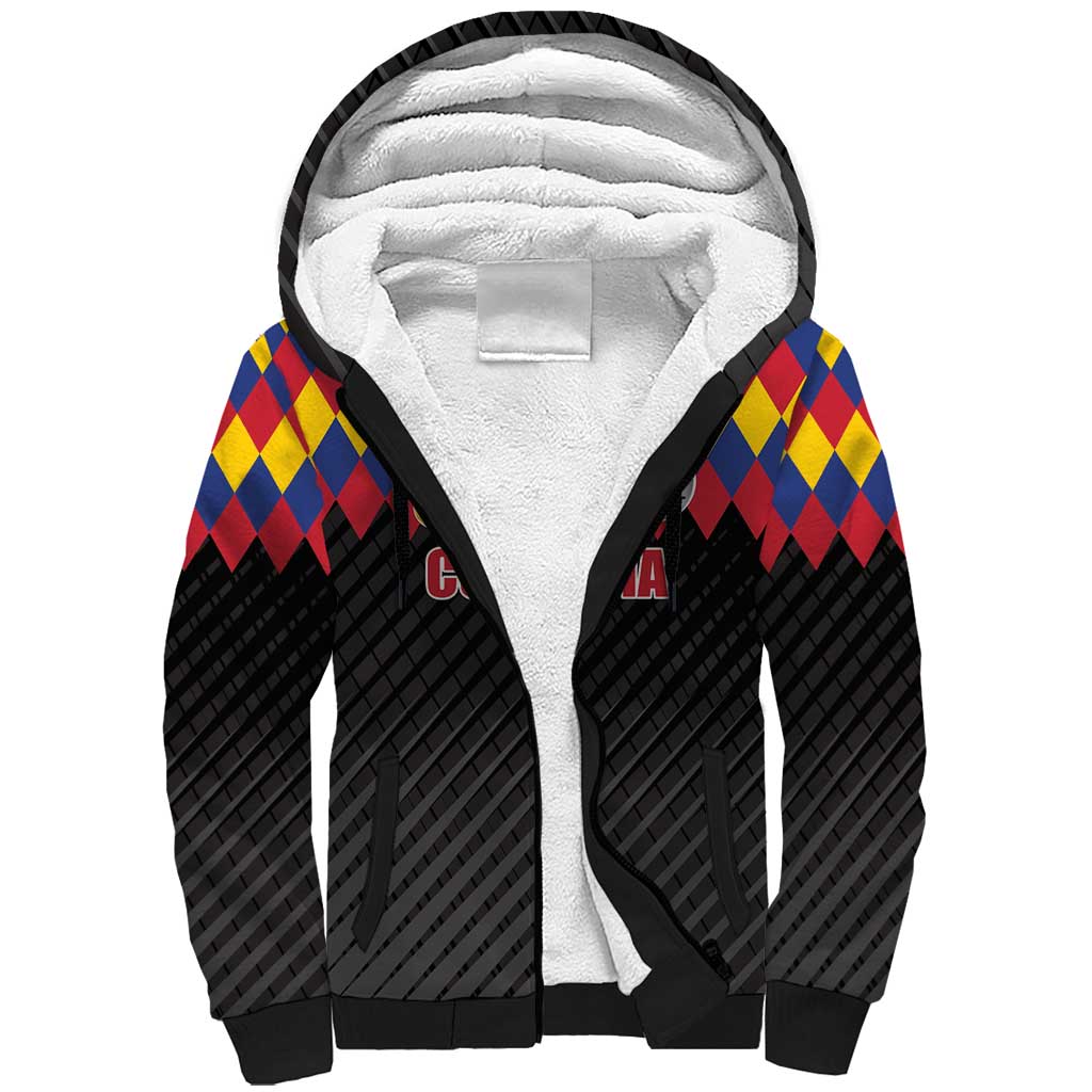 Custom Colombia Football Sherpa Hoodie Retro Black Style