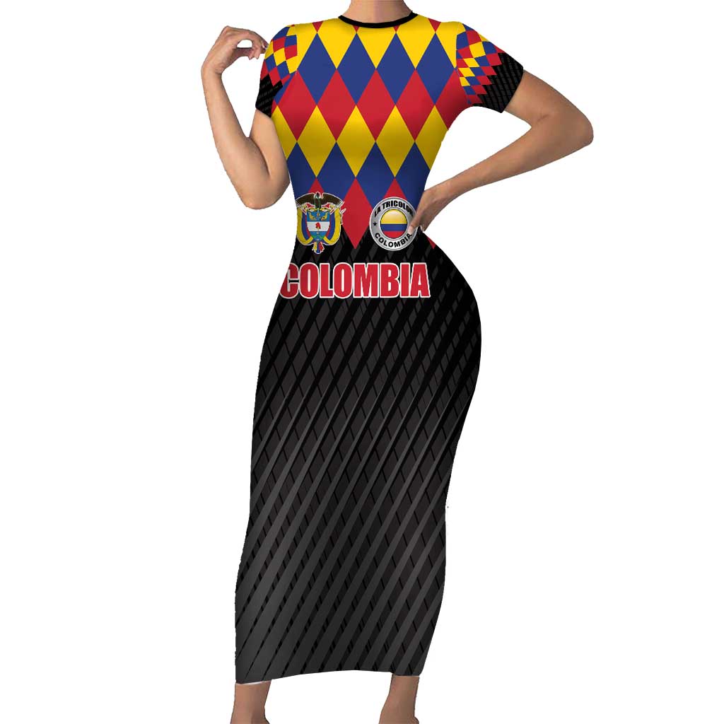 Custom Colombia Football Short Sleeve Bodycon Dress Retro Black Style
