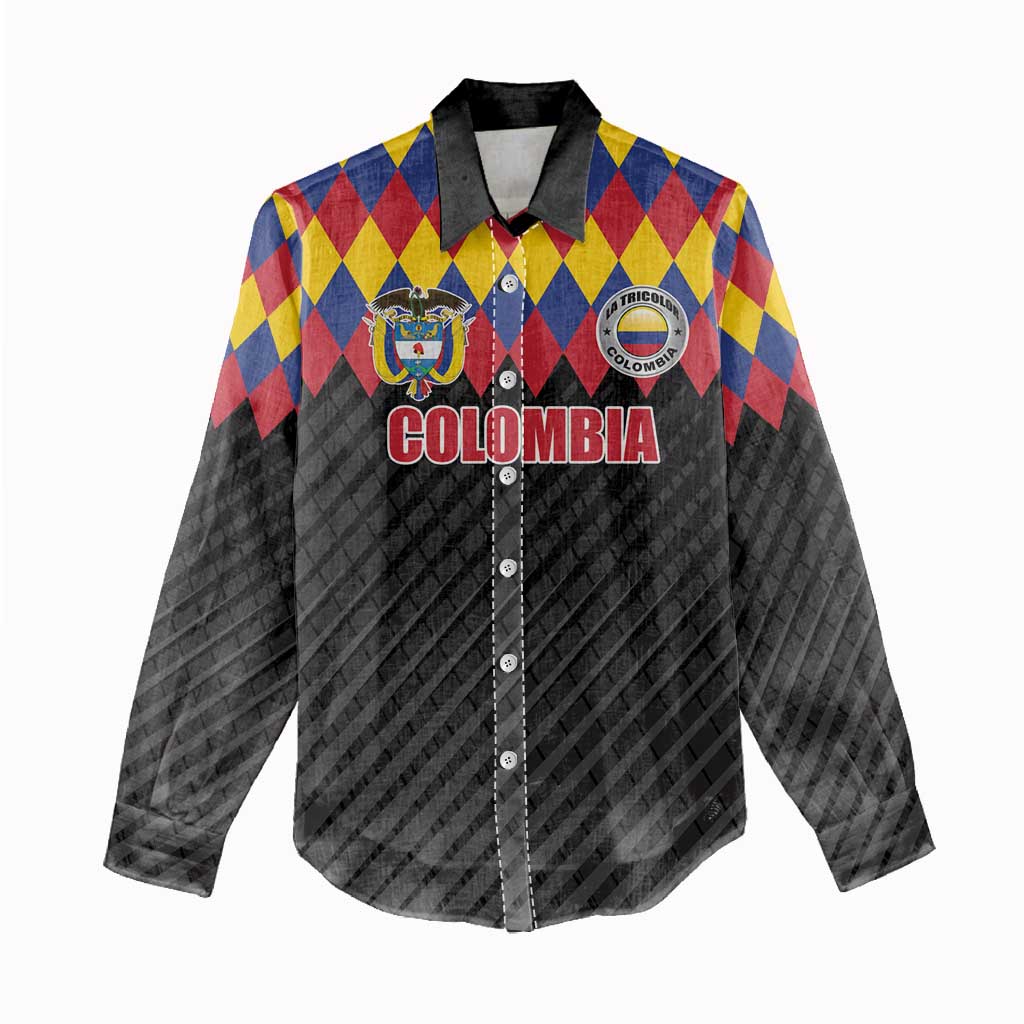Custom Colombia Football Women Casual Shirt Retro Black Style