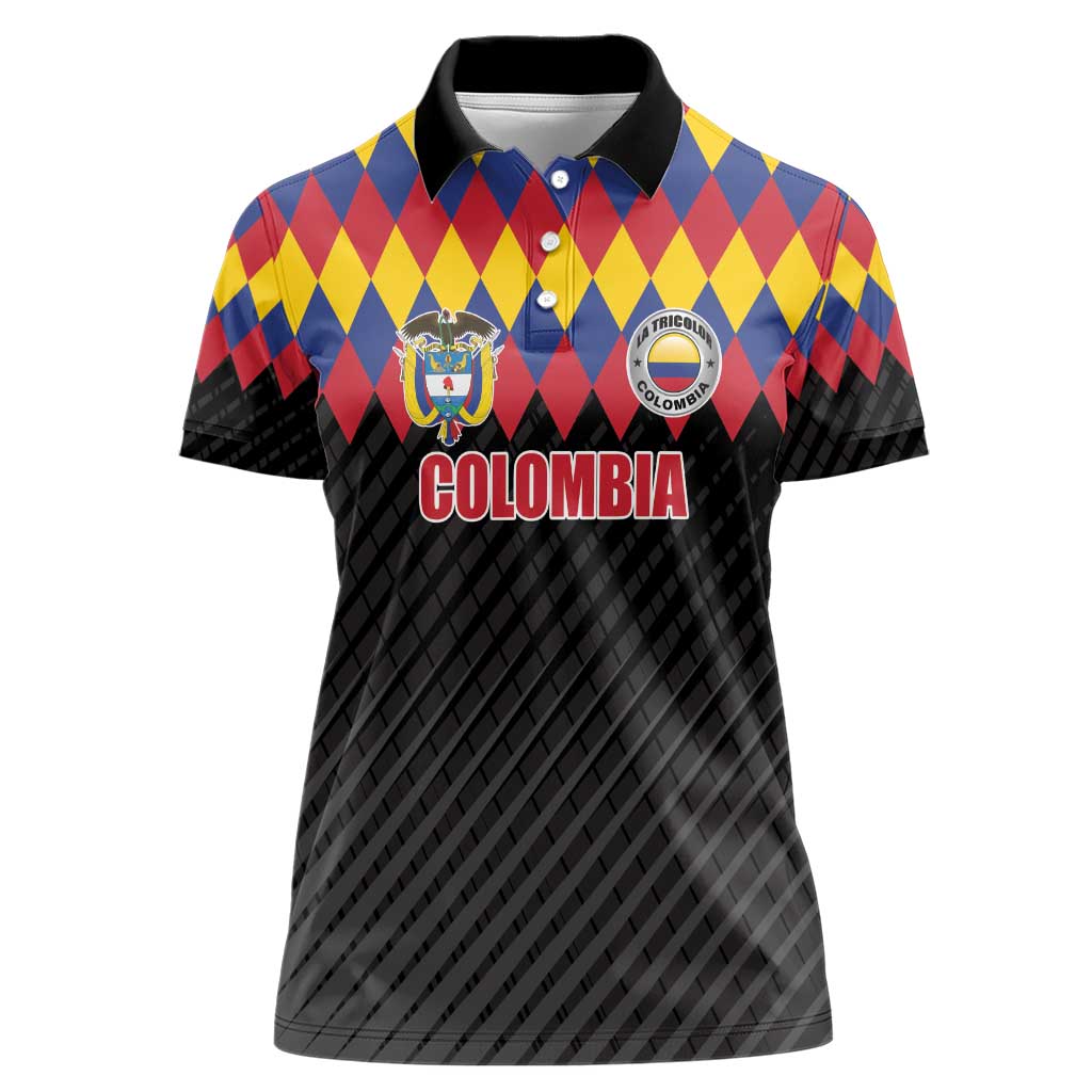 Custom Colombia Football Women Polo Shirt Retro Black Style